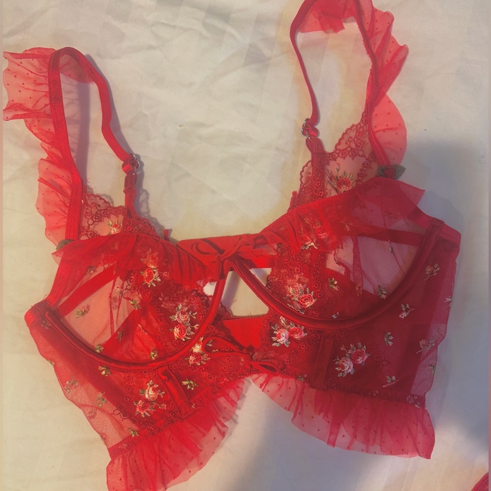 For Love & Lemons S Red Lace Bustier